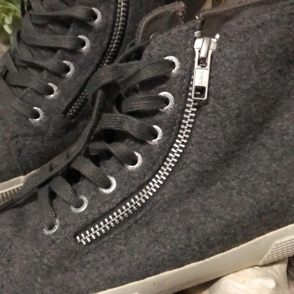 Superga Wool Blend HighTops-Gray-Sz 39.5-Side Zip Details/Lace Up Front - Picture 3 of 16